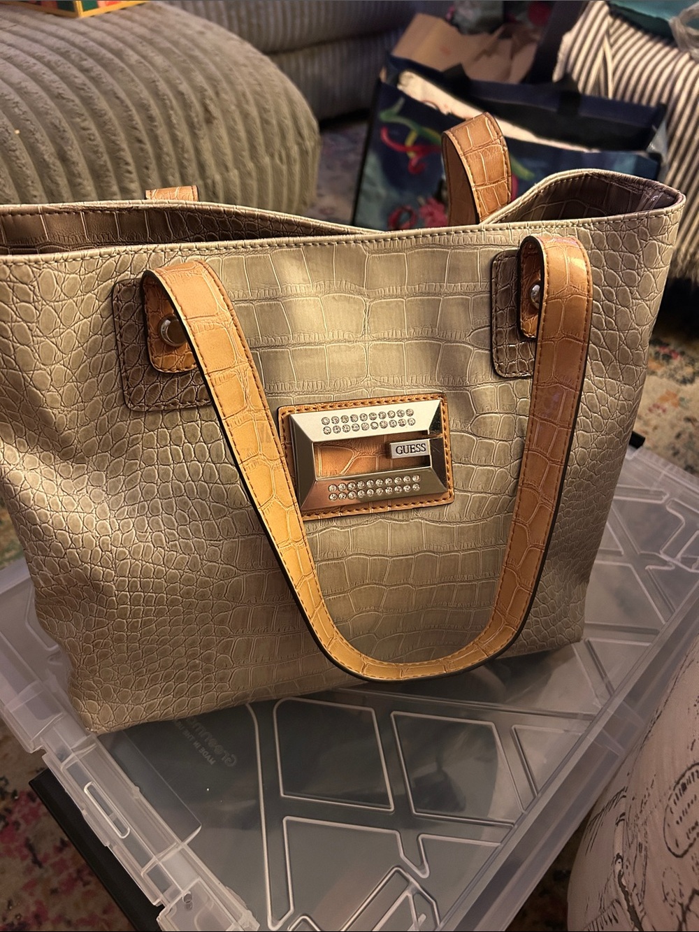 Guess Croc-Embossed Tote Handbag Large Re-Owned